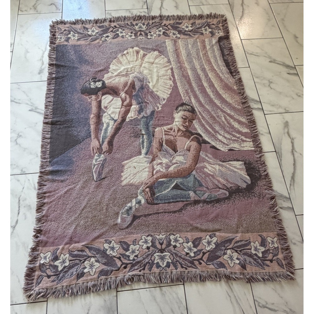 Goodwin Weavers Ballerina Tapestry Throw Woven Cotton Made in USA 62"x43"